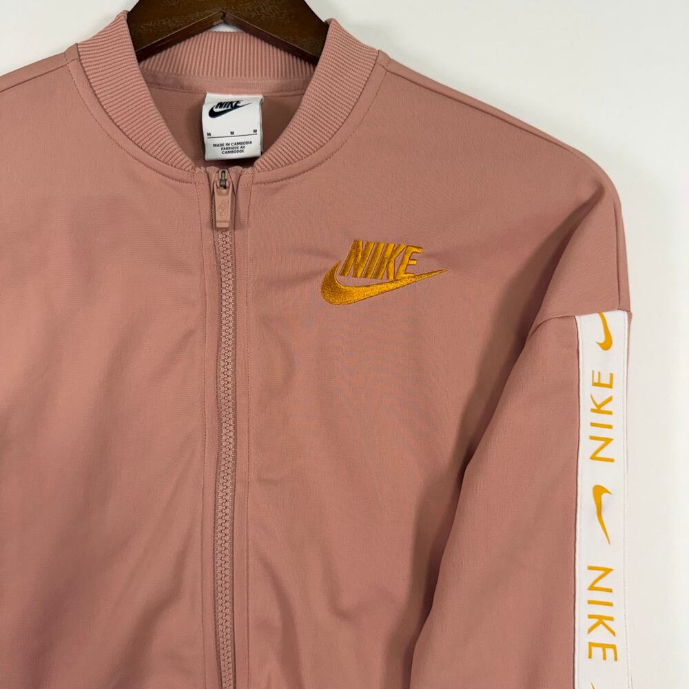 Nike Girl’s Youth M Track Jacket Rose Gold Stretch Full Zip Preppy Athleisure